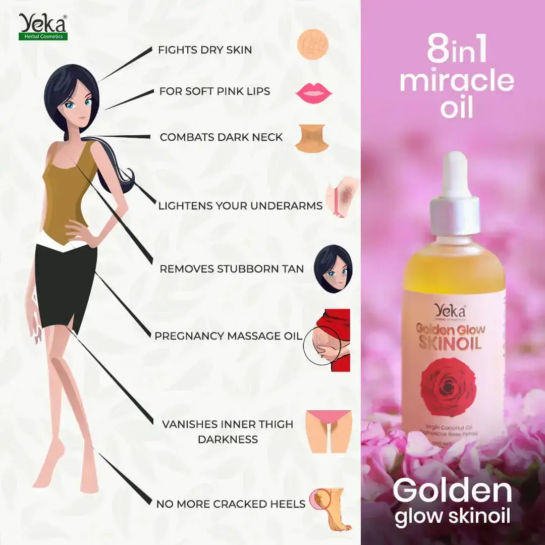 Yeka 8 in One Miracle Skin Oil. You No Longer Need a Makeup Remover, Primer, Lip balm, Moisturizer, Eye Cream, Foot Cream, Intimate Care Oil, Tan Removal Oil.